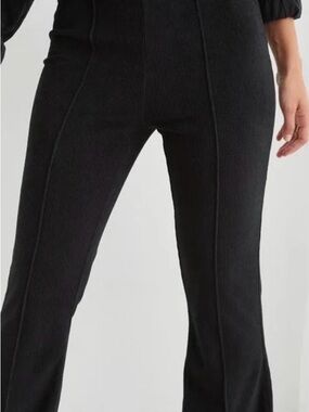 aerie Black Ribbed Boot-Cut Seam-Front Pants